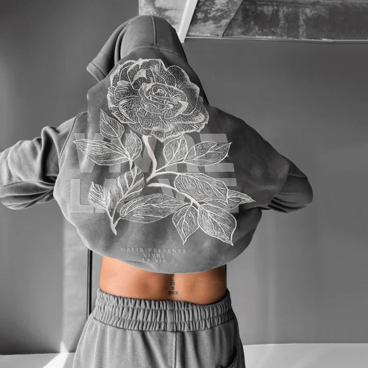 blohsino.com | Men's Floral Letter Print Oversized Hoodie