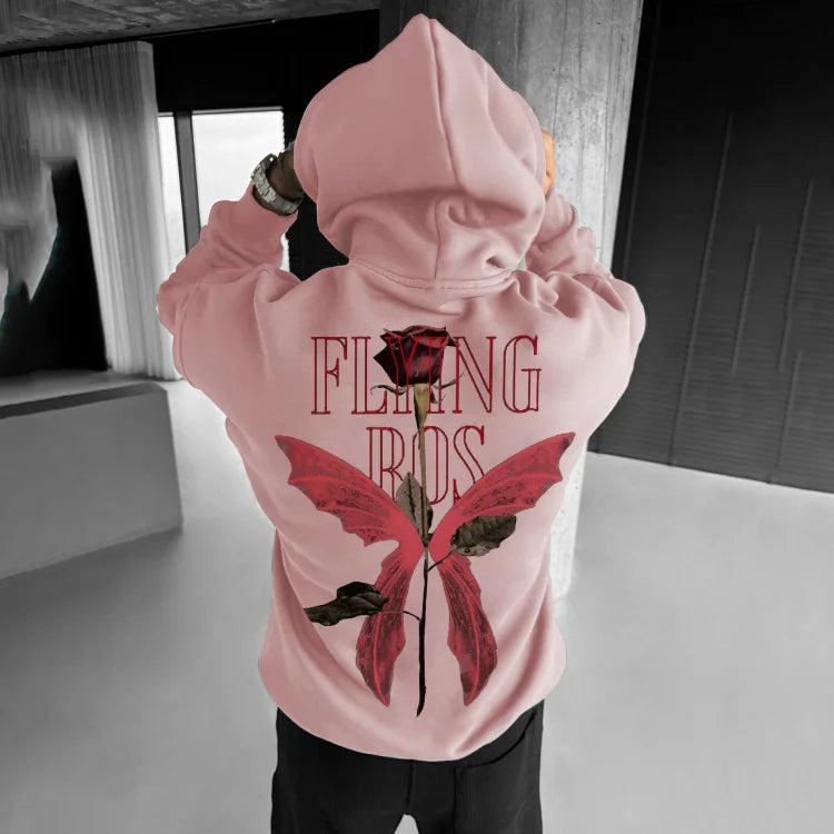 Blohsino.com Casual Retro Lettering Floral Design Oversized Hoodie