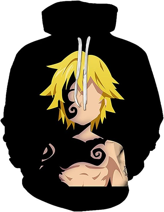 Blohsino Harajuku Anime Hoodie – The Seven Deadly Sins Oversized Pullover with Pocket (Meliodas & Ban Design)