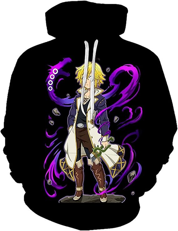 Blohsino Harajuku Anime Hoodie – The Seven Deadly Sins Oversized Pullover with Pocket (Meliodas & Ban Design)