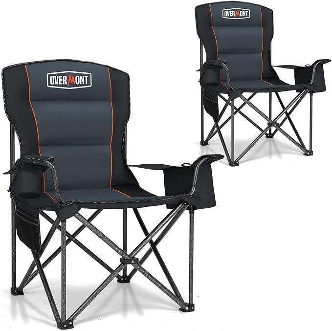 Bloshino Overmont 2-Pack Portable Folding Camping Chairs with Carry Bag – Padded Outdoor Travel, Beach, Picnic & Hiking Seats