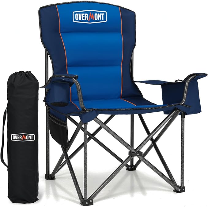 Bloshino Overmont 2-Pack Portable Folding Camping Chairs with Carry Bag – Padded Outdoor Travel, Beach, Picnic & Hiking Seats