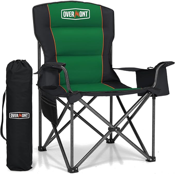 Bloshino Overmont 2-Pack Portable Folding Camping Chairs with Carry Bag – Padded Outdoor Travel, Beach, Picnic & Hiking Seats