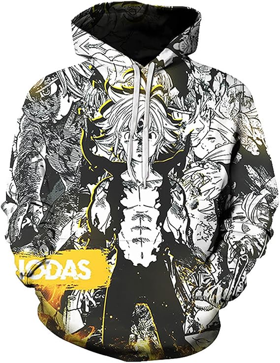 Blohsino Harajuku Anime Hoodie – The Seven Deadly Sins Oversized Pullover with Pocket (Meliodas & Ban Design)