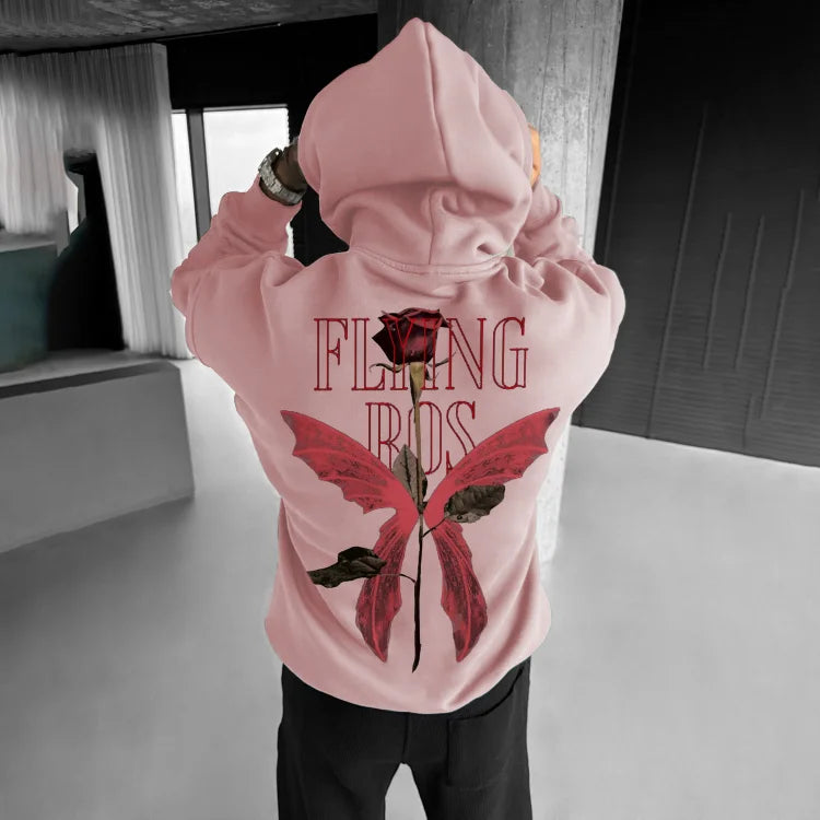 Blohsino.com Casual Retro Lettering Floral Design Oversized Hoodie